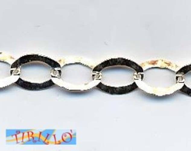 ARGENTO 925 MASSICCIO italiano - 100 cm catena maglia martellata ovale - 8x6 mm