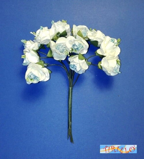 BOMBONIERE DECORAZIONI- 24 fiori di carta per bomboniere - Rose bianco azzurro