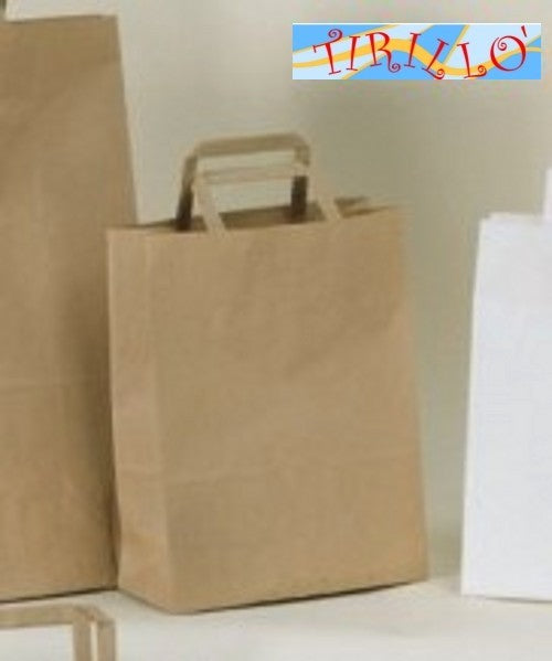 20 shopper sacchetti di carta con manici di carta 18x25cm - ecrù avana