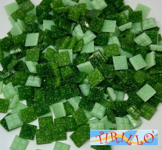 MOSAICO -Tessere mosaico pasta vetro 1x1 cm - 1 kg/1500 pz - Misto verde