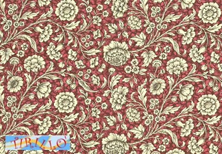 2 fogli carta legatoria cartonaggio 50x70 cm - Fiorame rosso