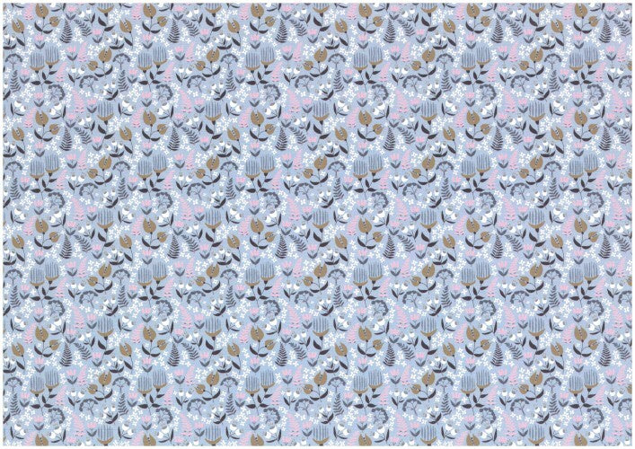 1 foglio carta vergata per legatoria cartonaggio 50x70 cm - Blu floreale