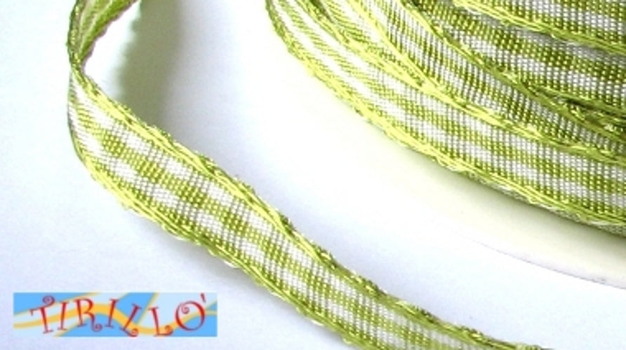 MERCERIA - 6 metri nastro sintetico animato 6 mm - Quadretti verde chiaro