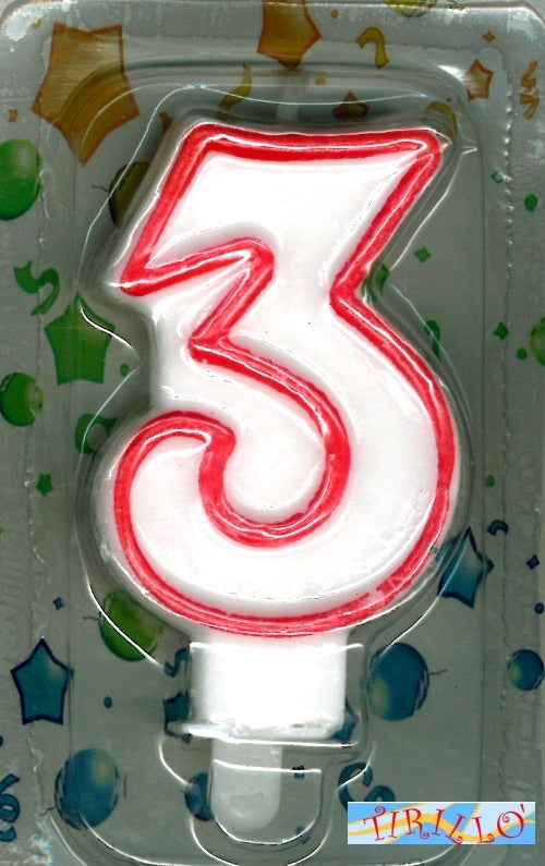 CANDELE PARTY CAKE DESIGN -3pz Candela numero per torta compleanno 6 cm-Numero 3
