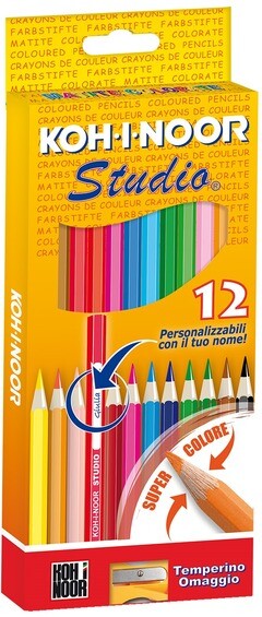 DISEGNO CARTOLERIA - 12 matite colorate Koh-I-Noor Studio + temperamatite
