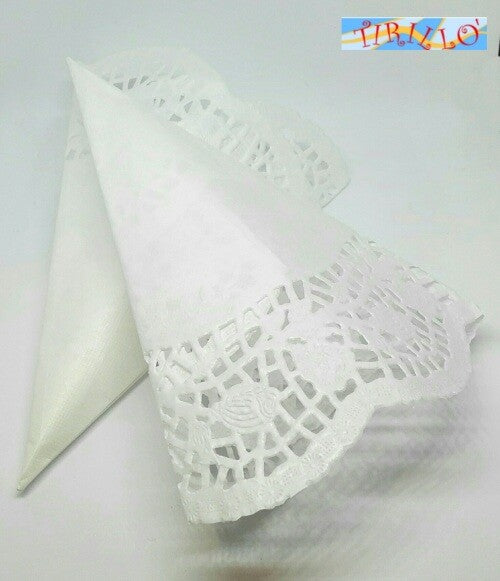 MATRIMONIO DECORAZIONI- 12 coni porta riso matrimonio 17 cm - Carta pizzo bianco