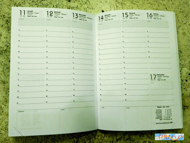 CARTONAGGIO - 1 interno di agenda settimanale 2026 da rilegare - 21x29,7 cm