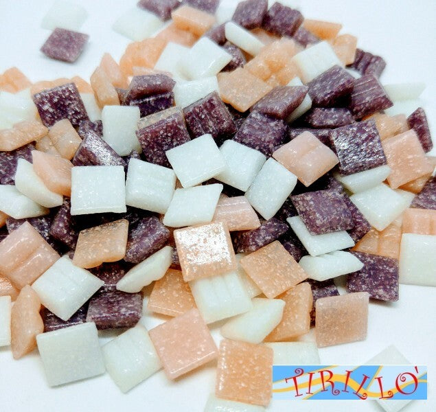 MOSAICO -Tessere mosaico pasta vetro 1x1 cm 1 kg/1500 pz -Mix mora bianco beige