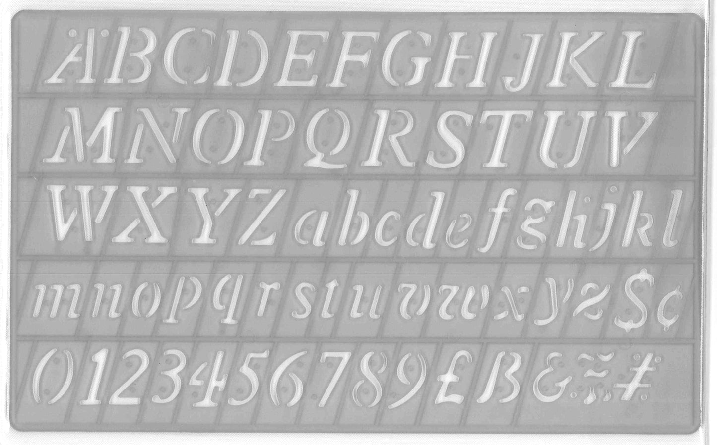 Normografo stencil in plastica lettere e numeri ITALIC