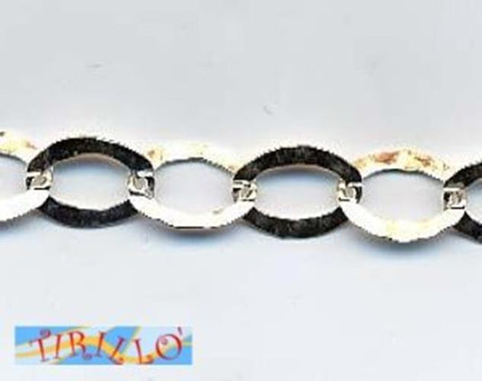 ARGENTO 925 MASSICCIO italiano - 100 cm catena maglia martellata ovale - 8x6 mm
