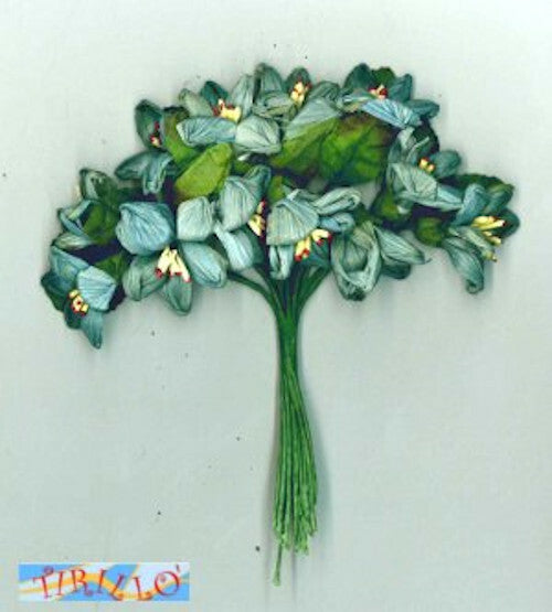 BOMBONIERE DECORAZIONI - 24 fiori di carta per bomboniere - Fiori azzurri