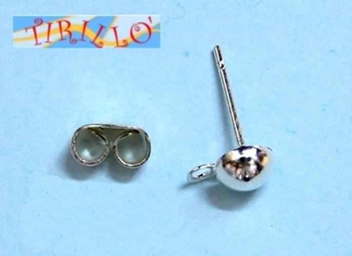 BIGIOTTERIA - 4 perni per orecchini a mezza sfera 5 mm - argento acciaio