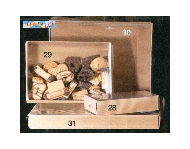 CONFEZIONI -4 scatole cartone ondulato con coperchio in pvc 200x150x35mm - avana