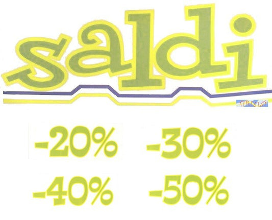 CARTOLERIA -  Kit cartelli vetrofanie scritte Saldi -20% -30% -40% -50%