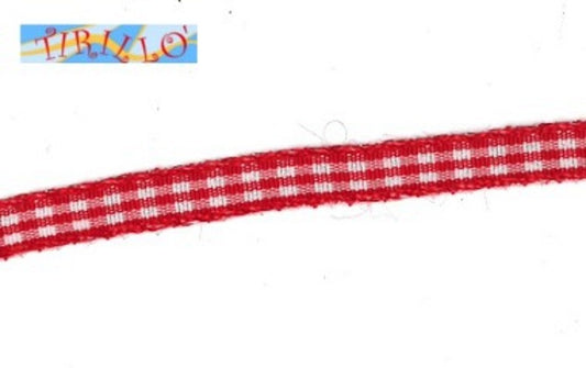 MERCERIA - 6 metri nastro sintetico animato 6 mm - Quadretti rosso