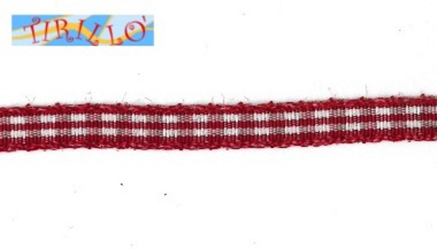 MERCERIA - 6 metri nastro sintetico animato 6 mm - Quadretti bordeaux