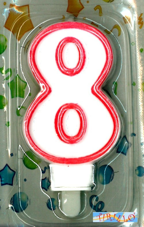 CANDELE PARTY CAKE DESIGN- 3pz Candela numero per torta compleanno 6 cm-Numero 8