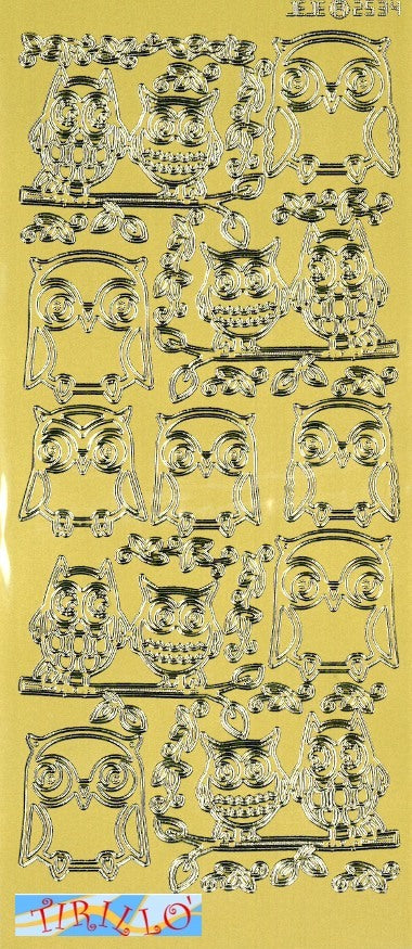 SCRAPBOOKING - 2 fogli adesivi decorativi - gufi oro