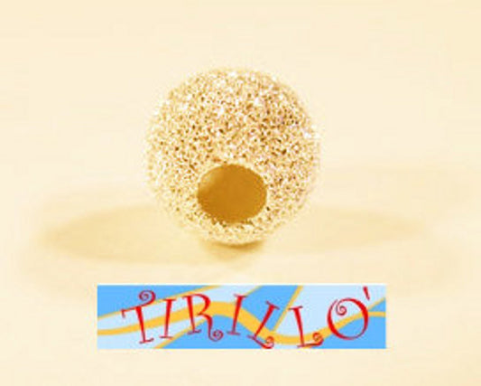 ARGENTO 925 MASSICCIO- 2 pallina puntinata con foro - 8 mm - colore oro