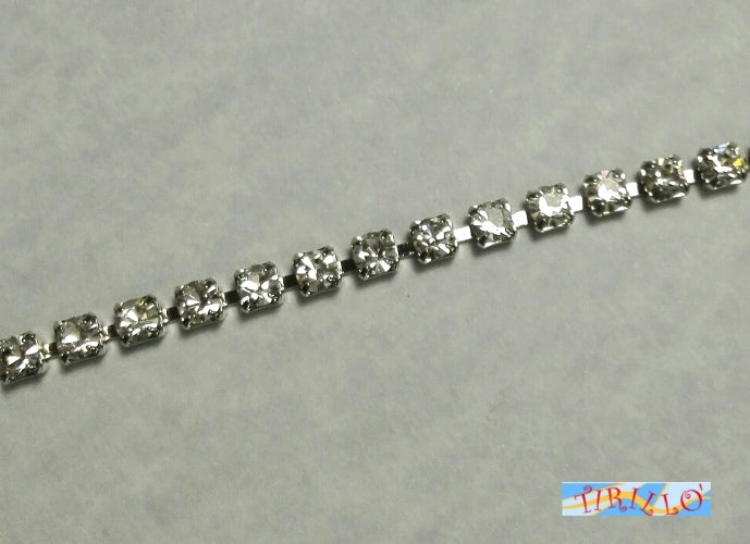 Bobina 10 metri catena strass cristallo PRECIOSA armatura metallo - CRYSTAL 4mm