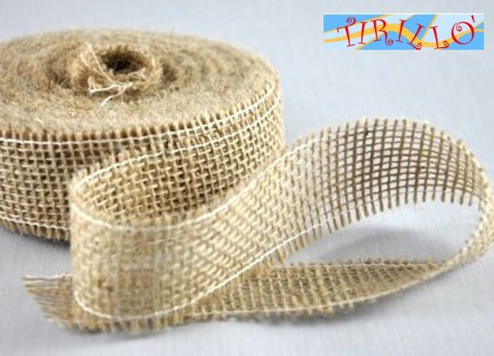 MERCERIA - 15 metri di nastro di juta altezza  4,5 centimetri - Naturale grezzo