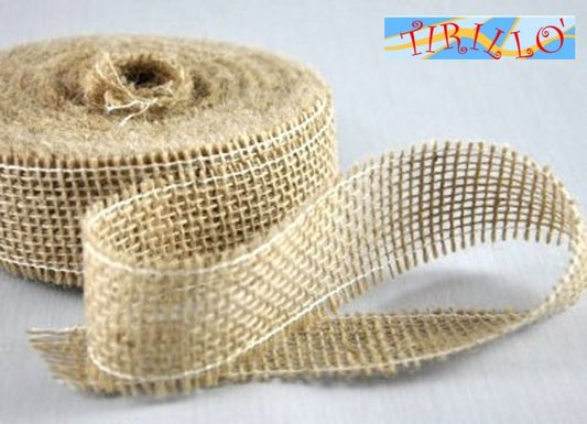 MERCERIA - 15 metri di nastro di juta altezza  4,5 centimetri - Naturale grezzo