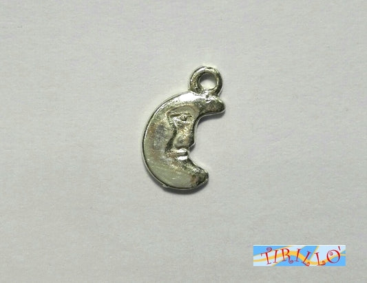 ARGENTO 925 MASSICCIO italiano - 1 mini pendente luna con volto 11 mm