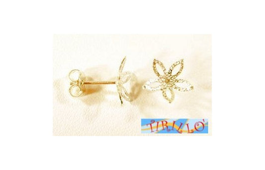 ARGENTO 925 MASSICCIO italiano - 2 perni per orecchini coppetta fiore 10 mm- oro