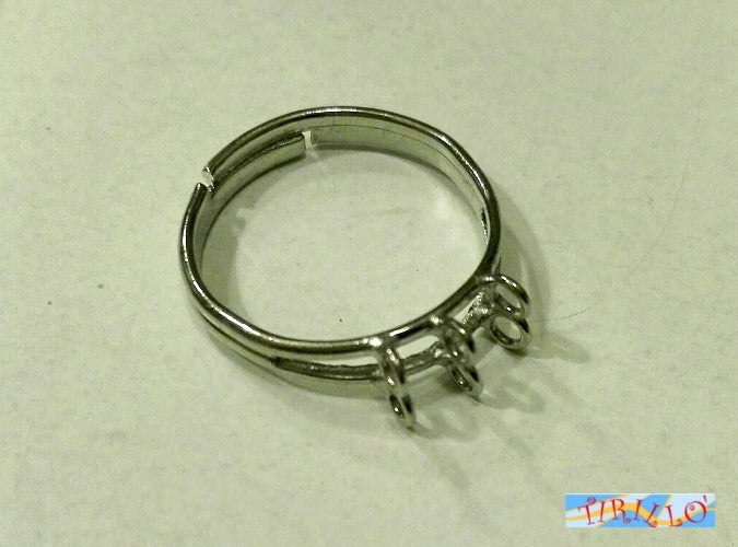 BIGIOTTERIA - Base anello a 3 asole - colore argento acciaio