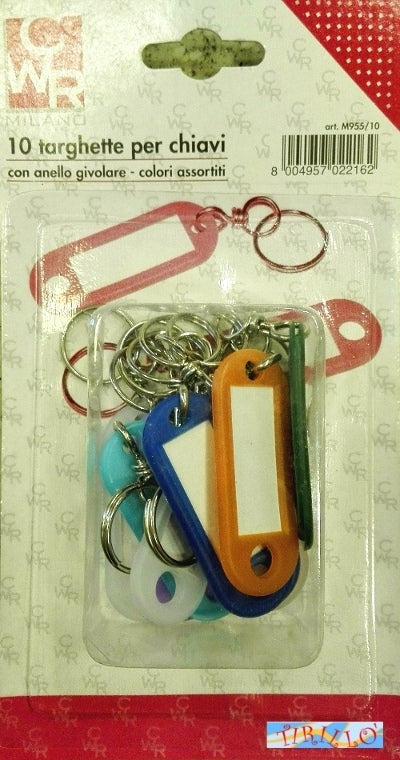UFFICIO - 10 targhette per chiavi con anello portachiavi - colori assortiti