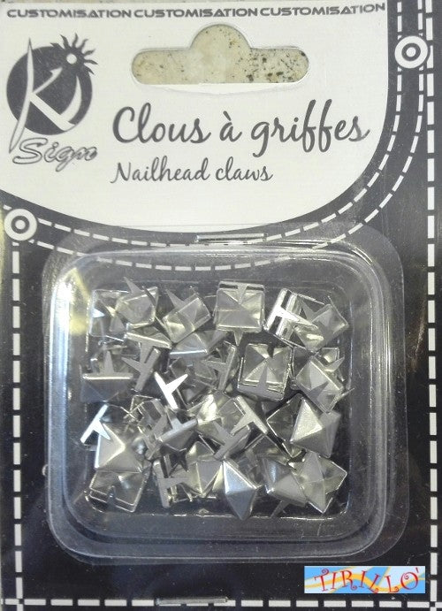 CUCITO CREATIVO 40 borchie rivetti metallo quadrato 8x8 mm -  Colore argento