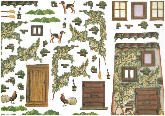 2 fogli carta di riso decorata cm 50 x 35 - Villetta di campagna