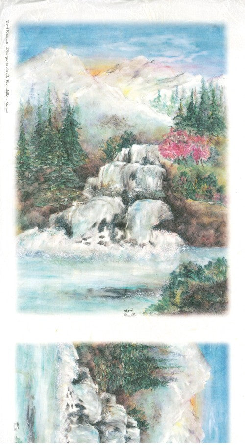 2 fogli di carta di riso decorata cm 50 x 23 - Cascata