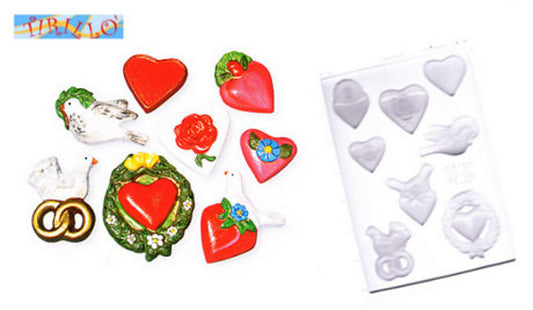 Stampo gesso,sapone,paste modellabili - Cuori e colombi
