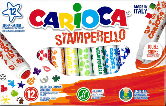 CARTOLERIA - 12 pennarelli Carioca Stamperello - punta grossa cono + timbri
