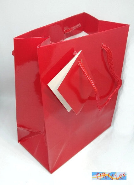 12 sacchetti shopper piccoli di carta con manici 11x14,5x7cm - Rosso lucido