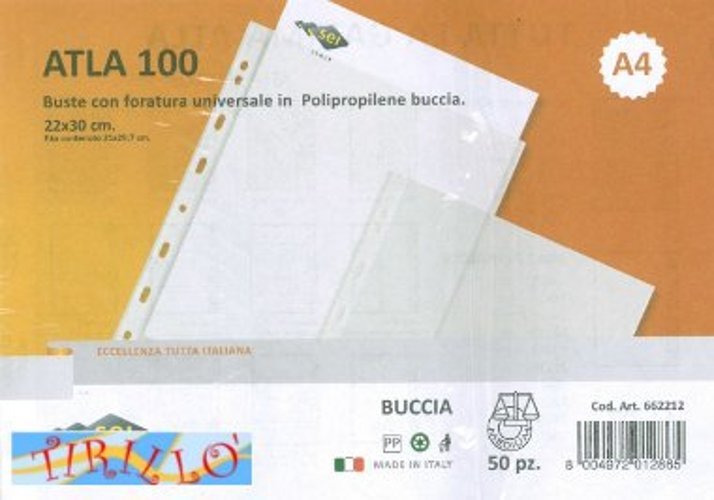 CARTOLERIA UFFICIO - 50 buste forate trasparenti ppl cm 22x30 (A4)