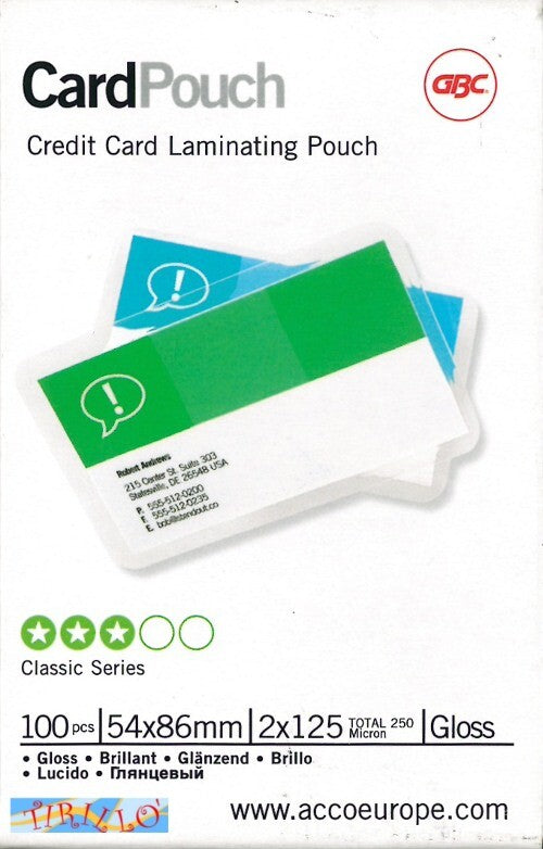CARTOLERIA UFFICIO -100 card pouches per plastificatrice 125x2 micron - 54x86 mm