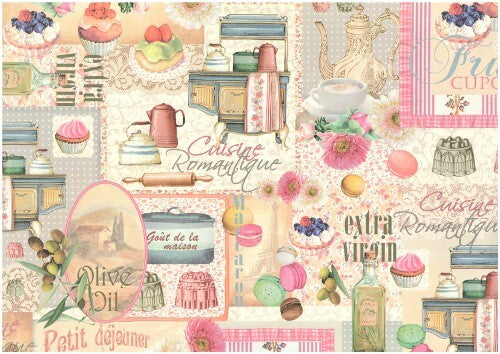 1 foglio carta découpage/cartonaggio legatoria 50x70 cm - Cucina romantica