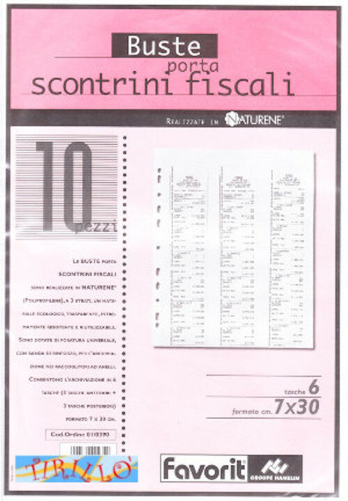 CARTOLERIA UFFICIO - 20 buste trasparenti forate porta scontrini - cm 22x30