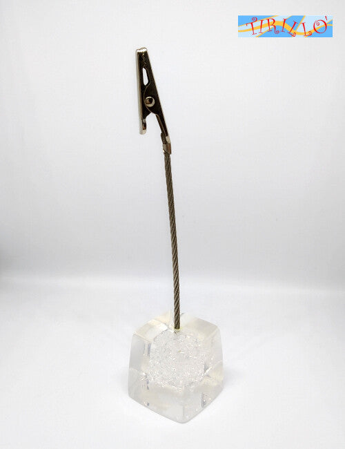 DECORAZIONE - 2 segnaposto con pinza a coccodrillo base plexiglass - Cubo 2,5 cm