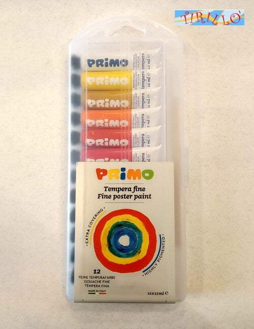 PITTURA SCUOLA DIDATTICA - Astuccio da 12 tempere Primo + 1 pennello