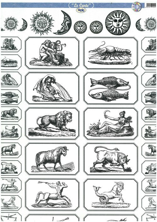 DECORAZIONE DECOUPAGE - Carta patinata sottile 48x35,5 cm - Zodiaco - 2 fogli