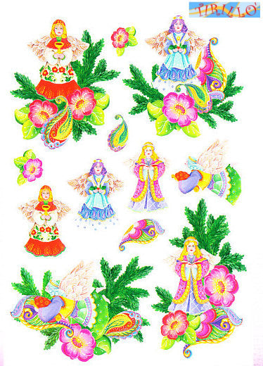 Carta di riso per découpage 50x35 cm-  Angeli folk
