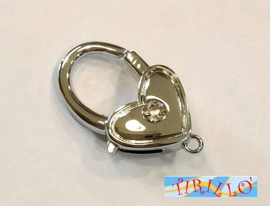 BIGIOTTERIA -  1 chiusura moschettone a lucchetto - Cuore con strass