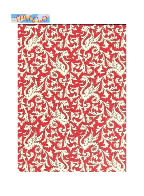 2 fogli carta legatoria cartonaggio 50x70 cm - Raffaellesca rossa