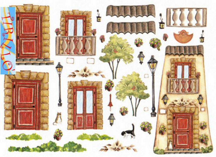 Carta di riso decorata cm 50 x 35 - Tegola - Casa con balcone