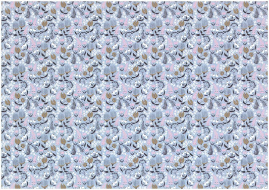 1 foglio carta vergata per legatoria cartonaggio 50x70 cm - Blu floreale