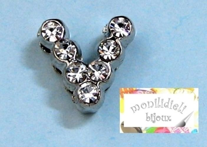 BIGIOTTERIA PERLINE - iniziale - lettera V con strass - 4 pz