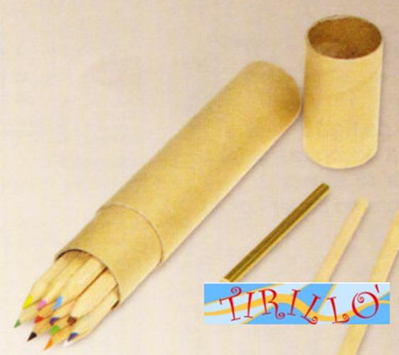 CARTONAGGIO - Tubo astuccio in cartone da rivestire + 12 matite - 2 pz